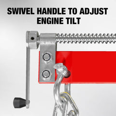 Big RED mounted on engine hoist demonstrating in-use stability benefits