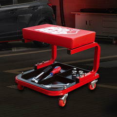 BIG RED close-up of padded seat cushion for added comfort during repairs