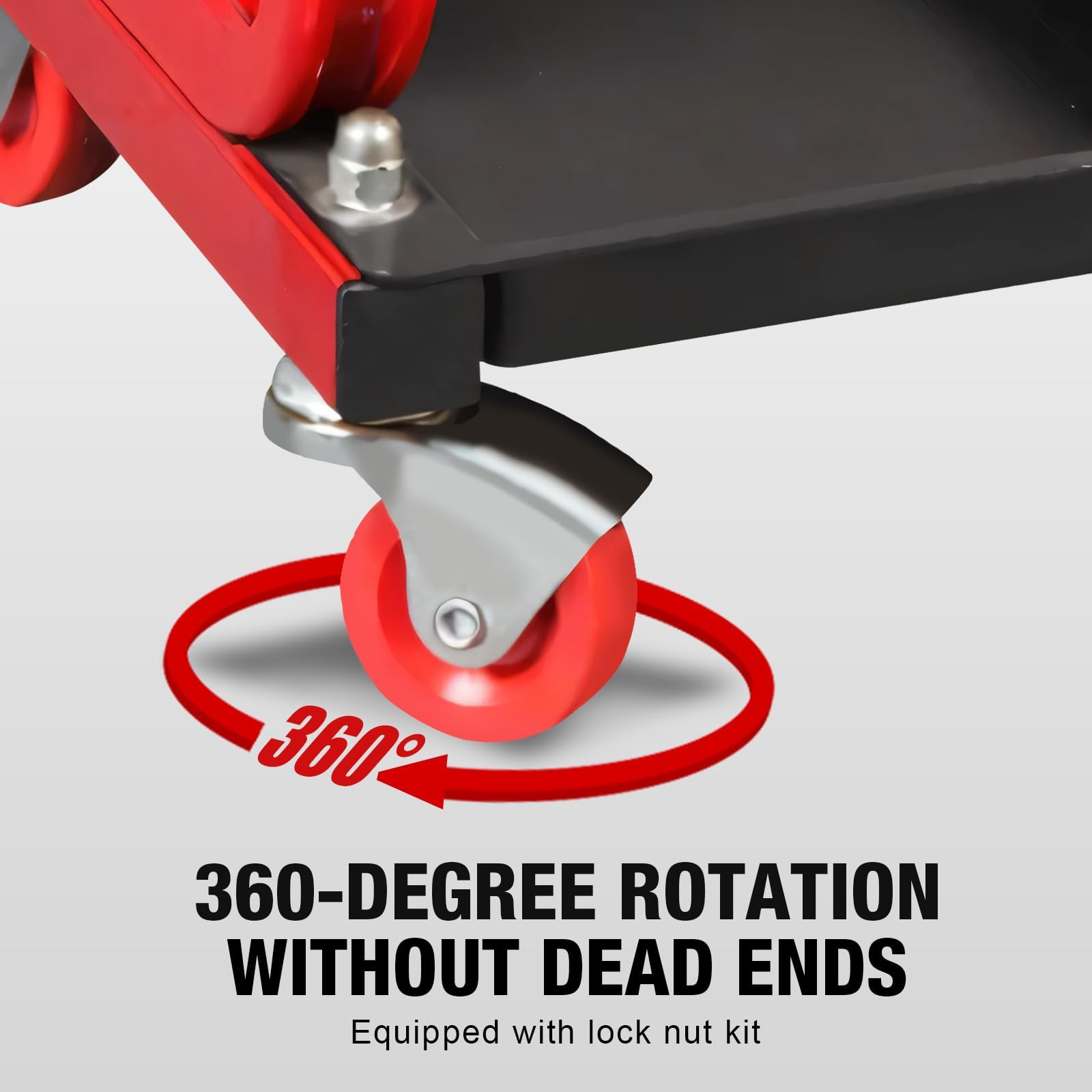 BIG RED caster and tubular frame close-up demonstrating durable construction