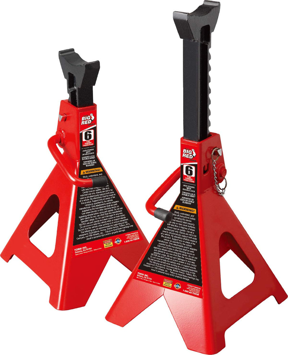 BIG RED front view of paired jack stands showing stable support