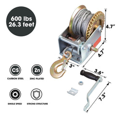 BIG RED winch steel cable close-up showing galvanized finish and long reach for safe pulls