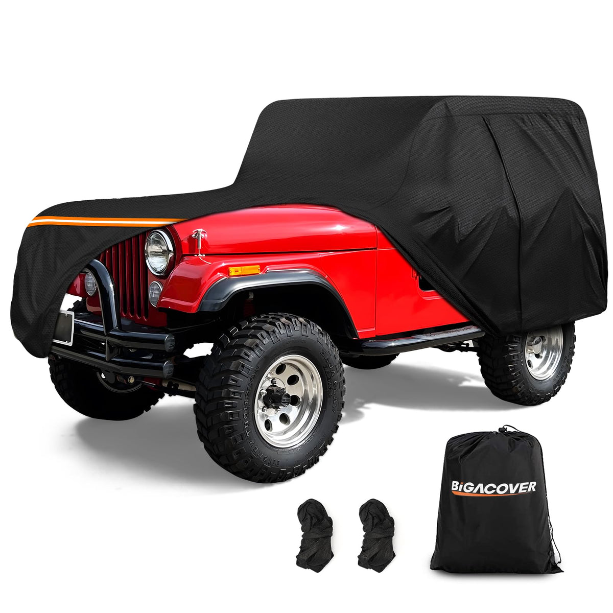 BIGACOVER front view fitted on Jeep CJ5 showing full-coverage protection