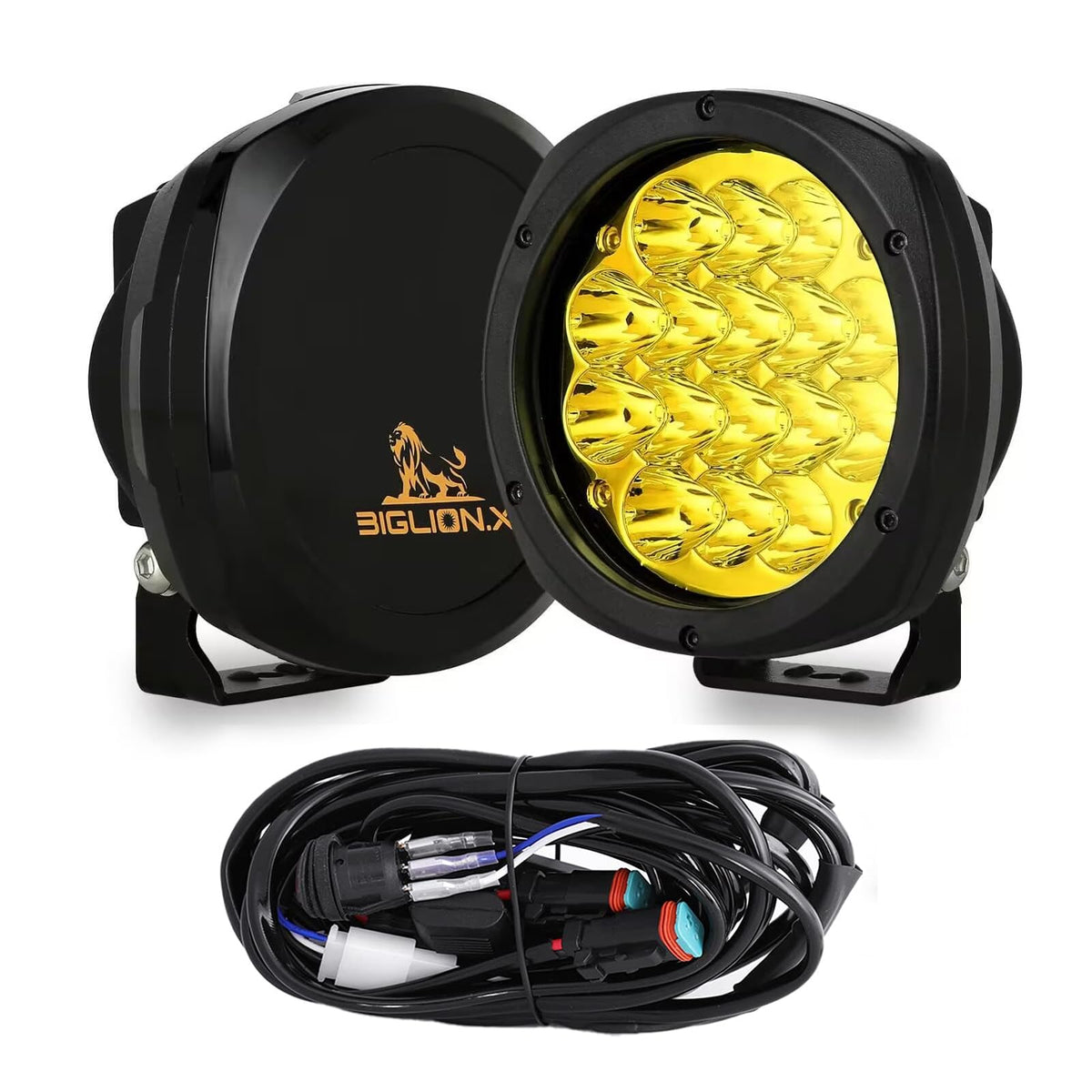 BIGLION.X front view showing amber round LED lights and rugged housing benefit visibility