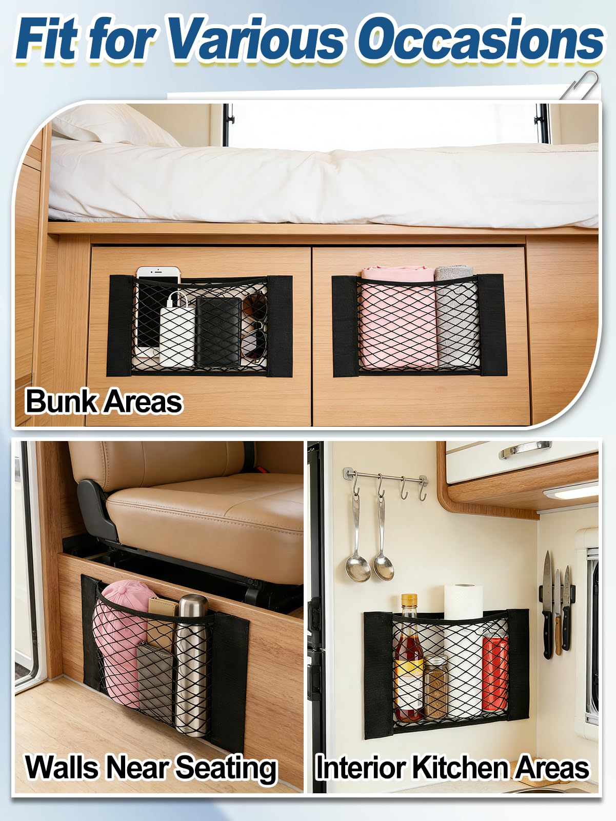 Bigmeta in RV storage scenario organizing bottles and maps for quick access
