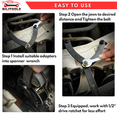 BILITOOLS 12-inch wrench attached to ratchet delivering extra leverage and reach