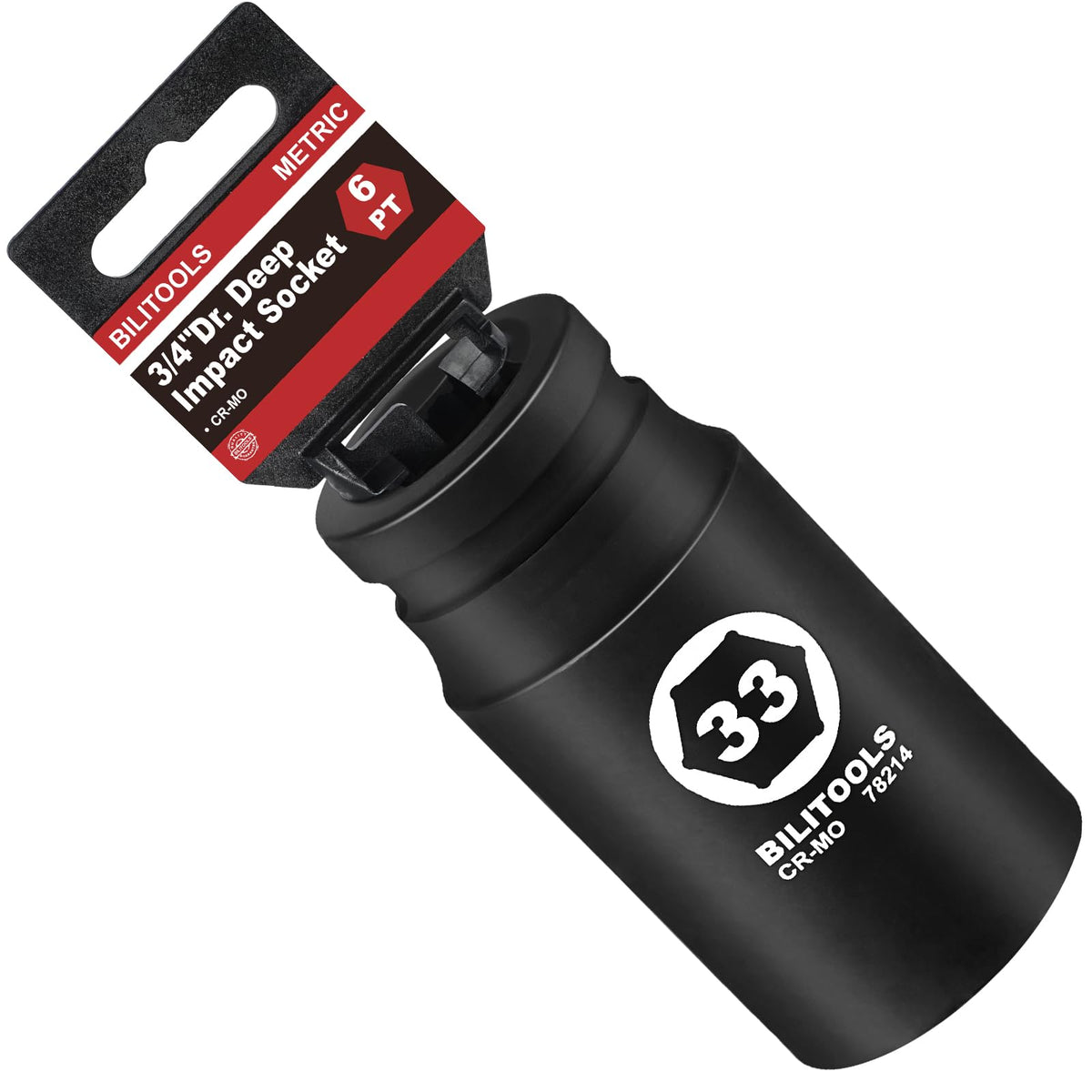 BILITOOLS front view of 33mm 3/4" drive socket showing depth and fit benefits