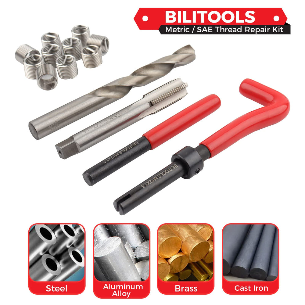 BILITOOLS close-up of 304 stainless Helicoil insert showing durable finish