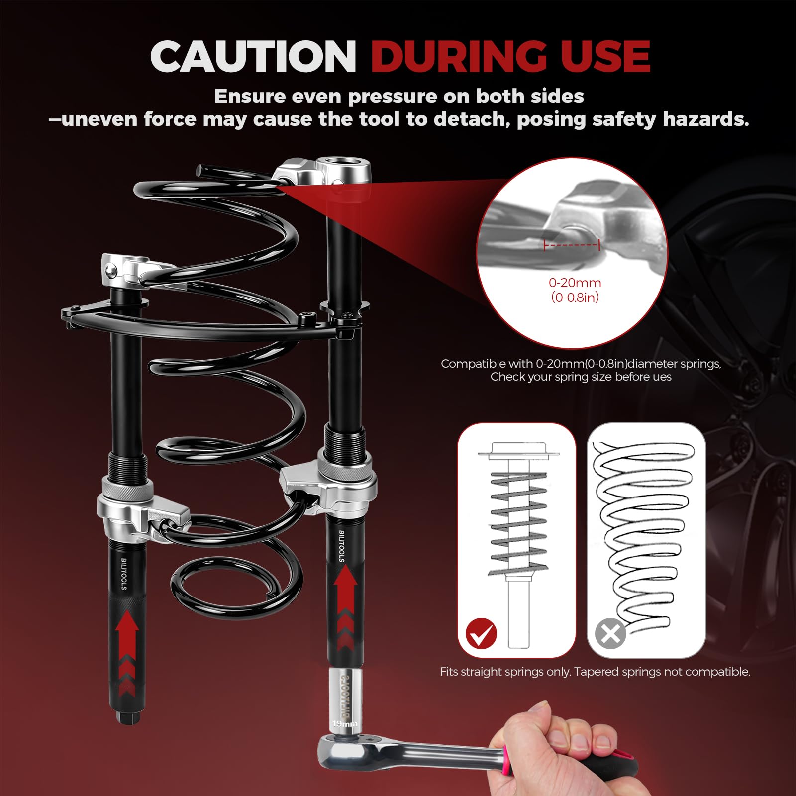 BILITOOLS compressor attached to coil spring in garage illustrating real use