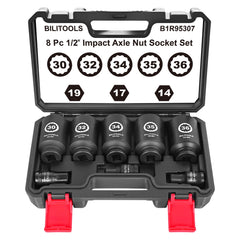 BILITOOLS front packaging showing full 8-piece axle socket set and case, quick identification benefit