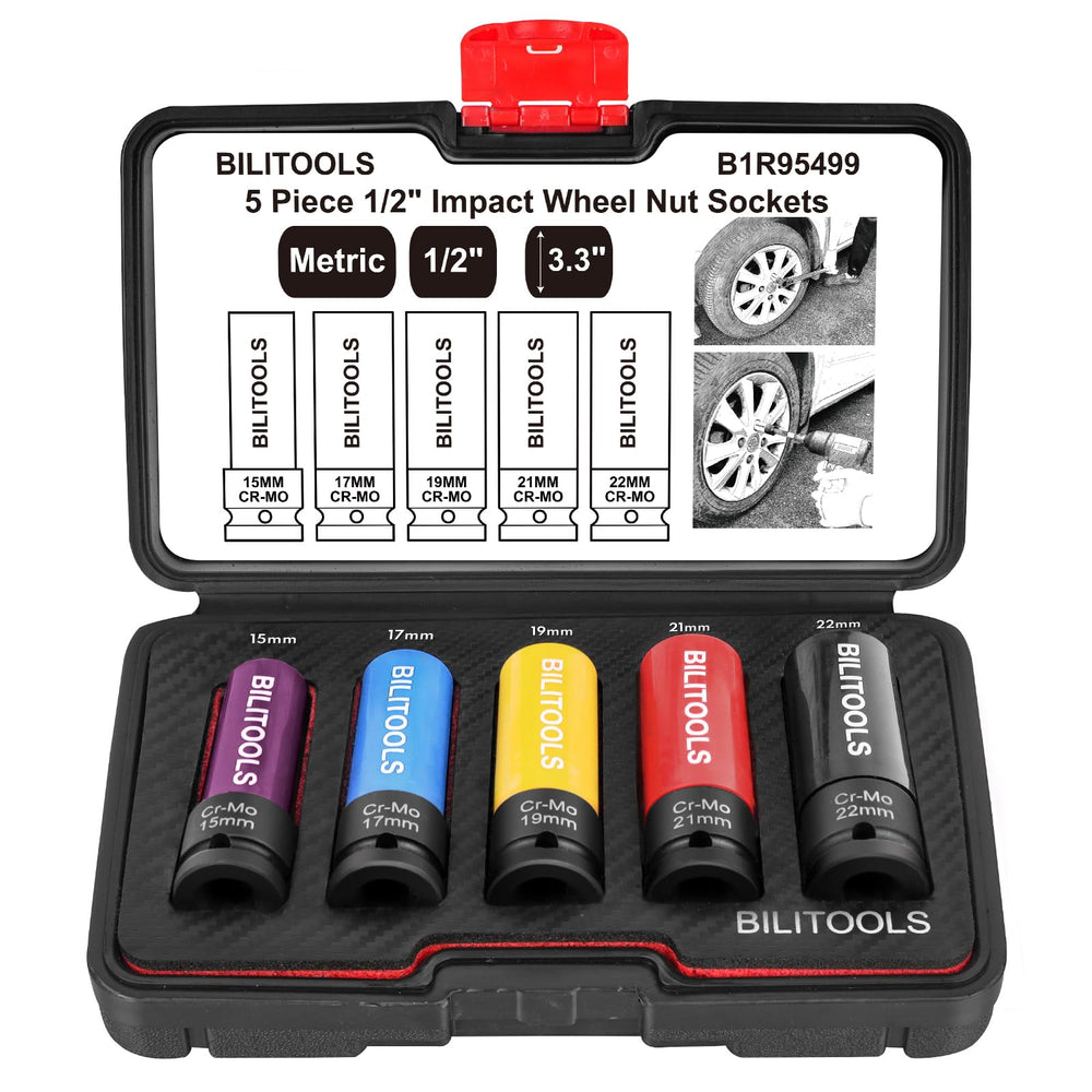 BILITOOLS front packaging showing five impact lug nut sockets and sizes