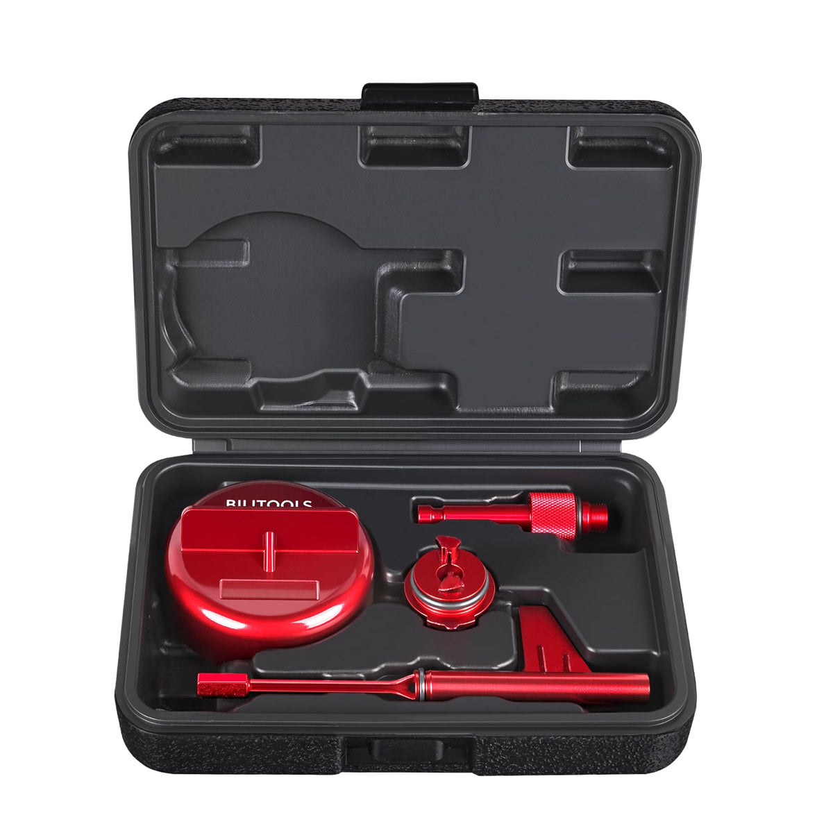 BILITOOLS front view of full kit showing case and four tools for quick identification and transport