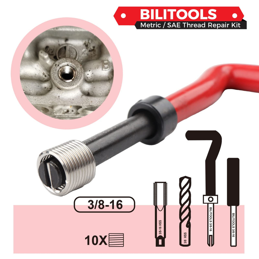 BILITOOLS HSS drill and 3/8-16 tap detail showing precise cutting performance
