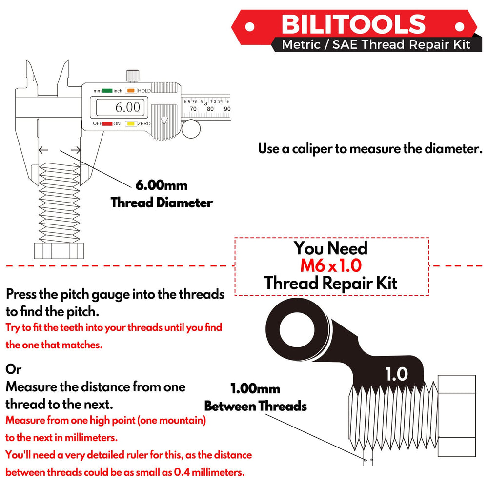 BILITOOLS inserts lined up by size to choose the correct 5/16-18 insert