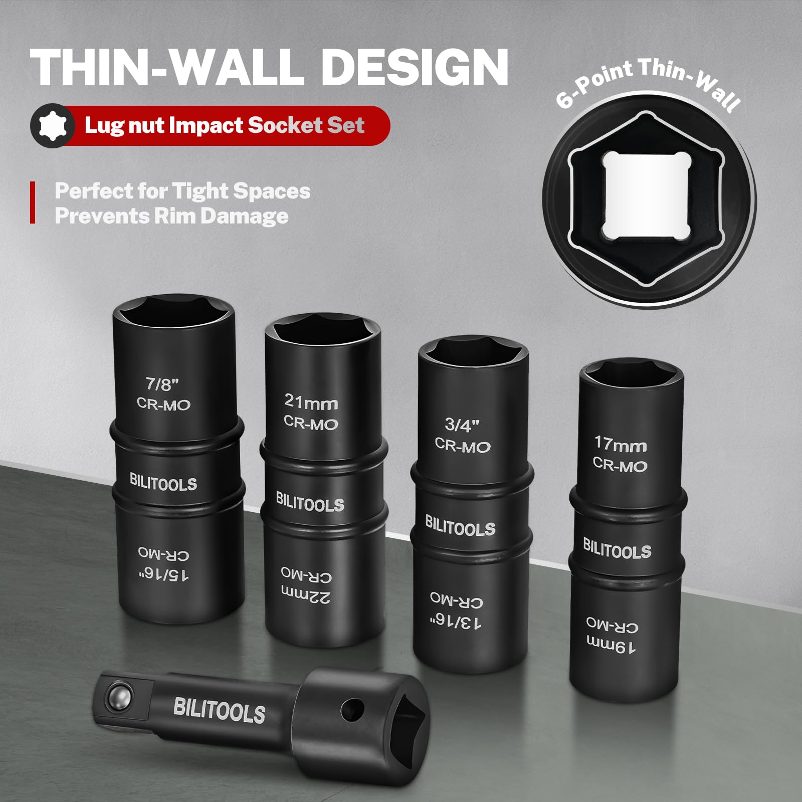 BILITOOLS socket mounted on impact wrench removing wheel nut, efficient removal