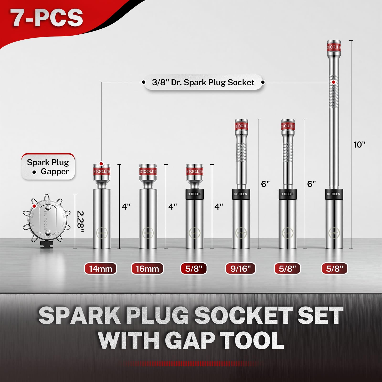BILITOOLS overhead layout of sockets and gap tool for quick identification benefit
