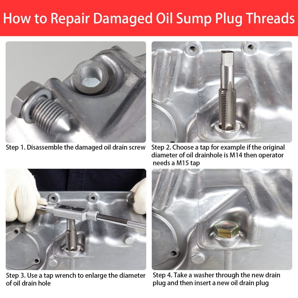 BILITOOLS sump plugs and washers laid out to show matching sizes and sealing options