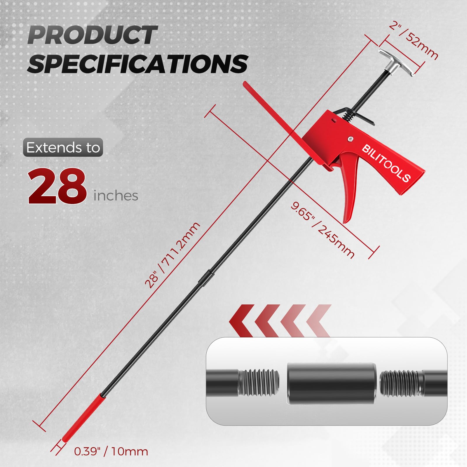 BILITOOLS trigger mechanism detail for precise one-handed length adjustment and locking