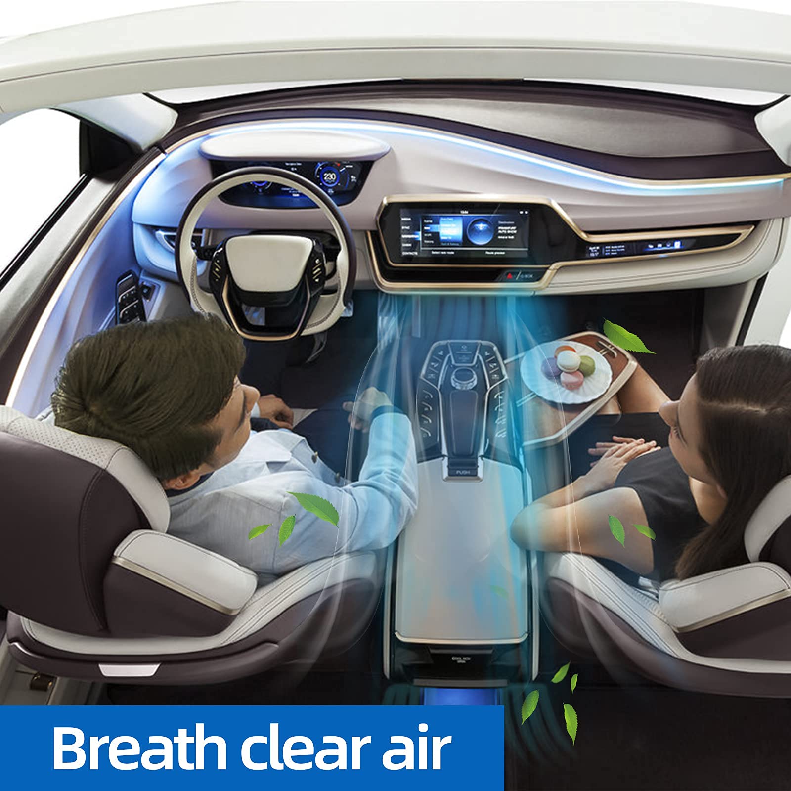 Billowy cabin filter in a vehicle interior during road trip, promotes cleaner in-cabin air