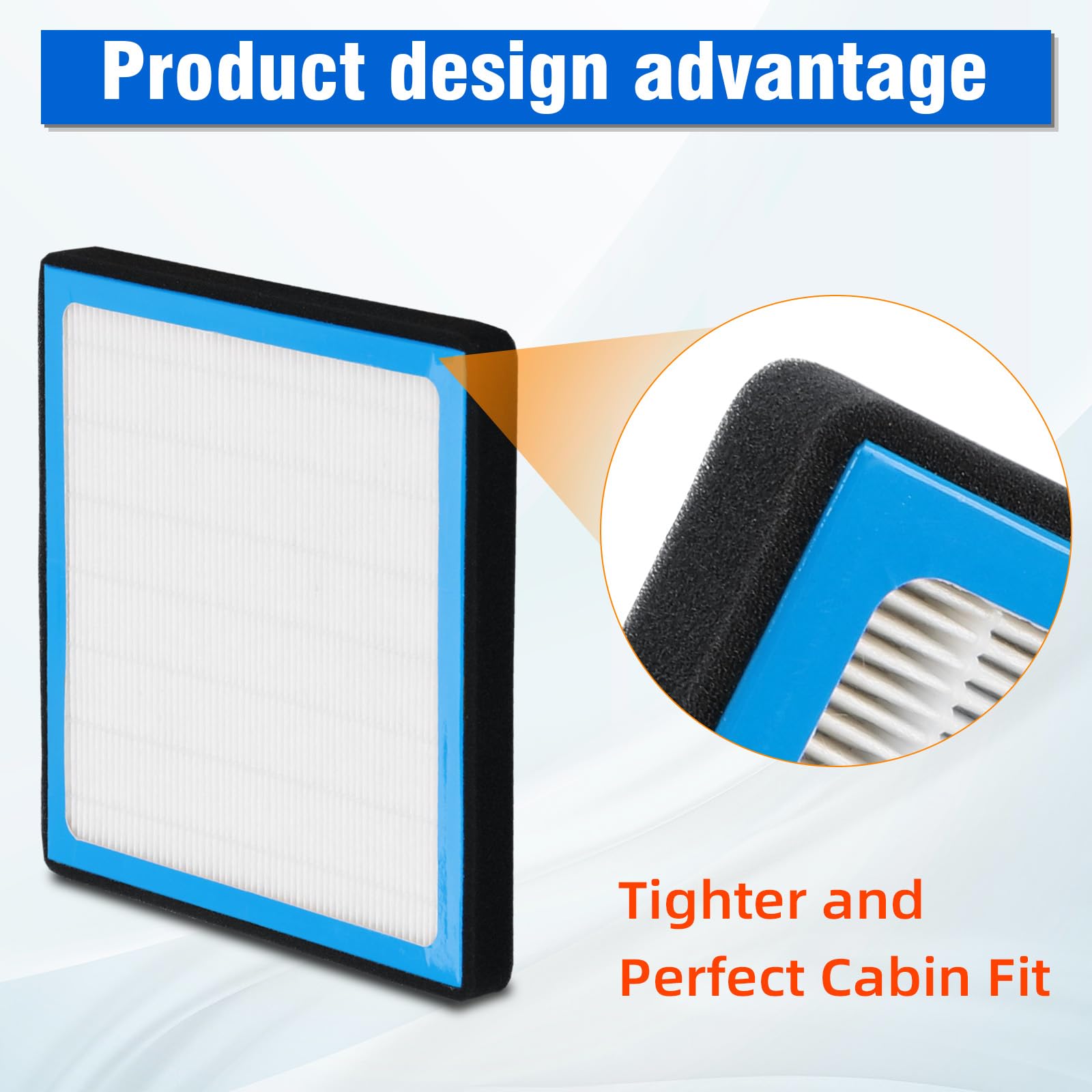 Billowy filter beside ruler showing size and correct fitment benefit