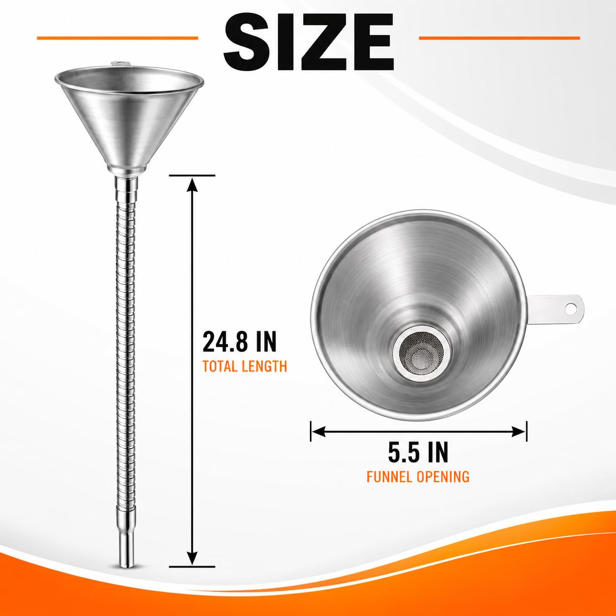Binazon funnel in use filling a recessed vehicle oil port to reduce spills