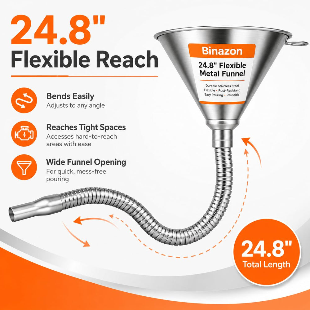 Binazon funnel wide mouth closeup highlighting the 5.5-inch opening for easier filling