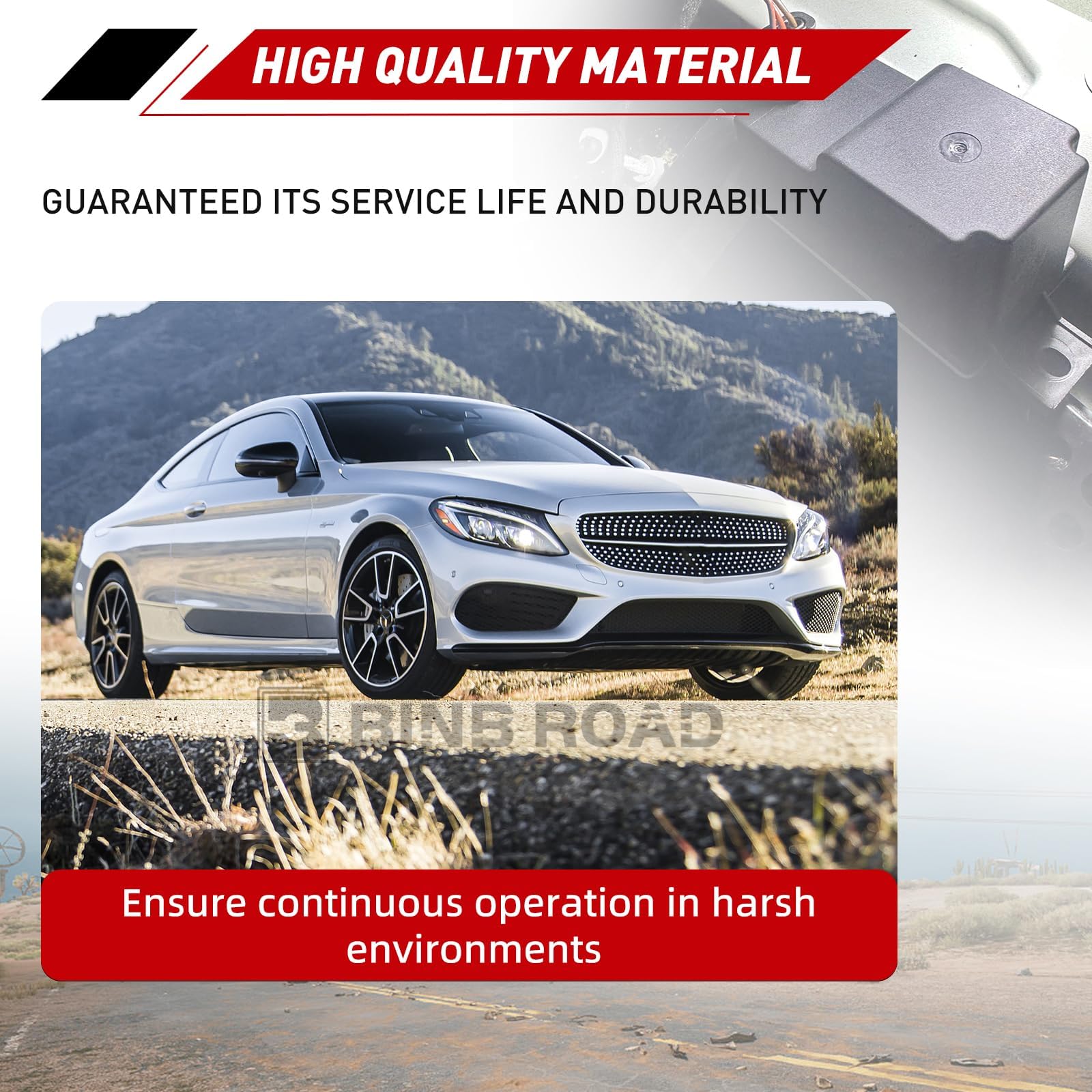 BINB ROAD mounted in Mercedes engine bay demonstrating easy replacement benefit