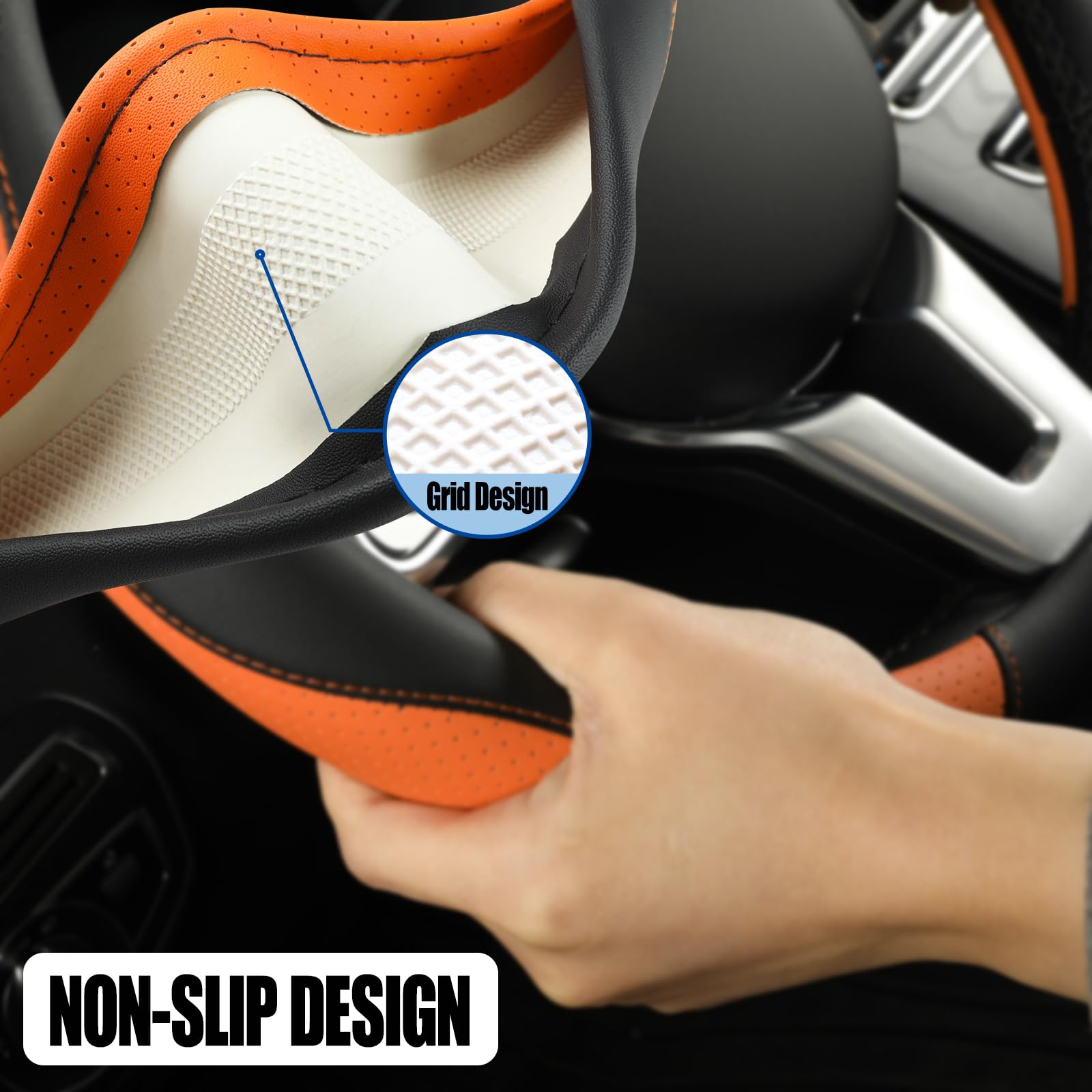 Binsheo steering wheel cover installed in car improving grip and driver comfort