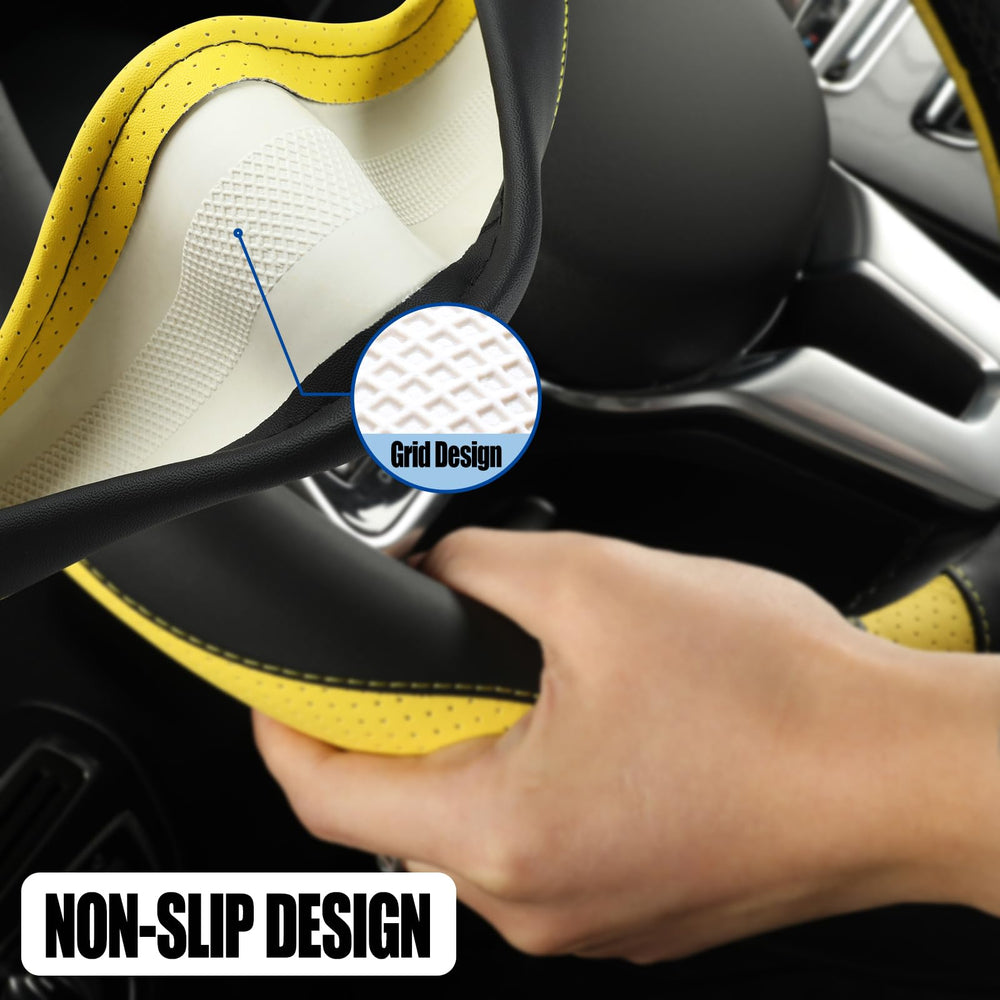 Binsheo installed on steering wheel improving grip and driver comfort