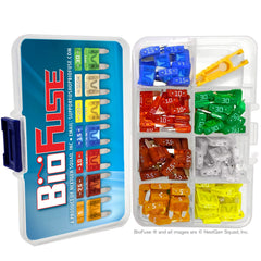 BIOFUSE close-up of color-coded fuses for fast amperage identification benefit