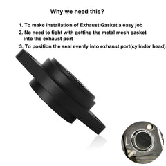 Bisrollnaa tool seating exhaust gasket into Harley-Davidson port to prevent leaks