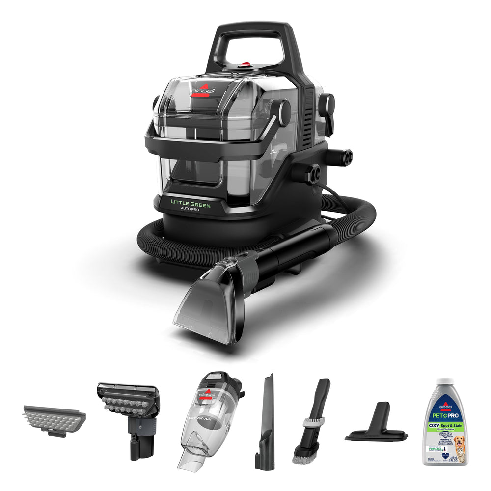 BISSELL Little Green Auto Pro front view showing compact design and strong suction
