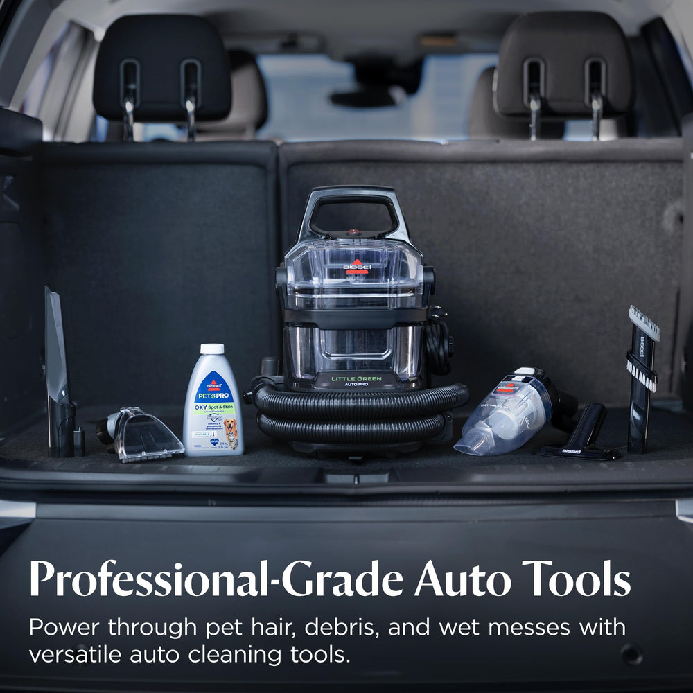 BISSELL Little Green Auto Pro pet hair tool removing fur from car seat quickly