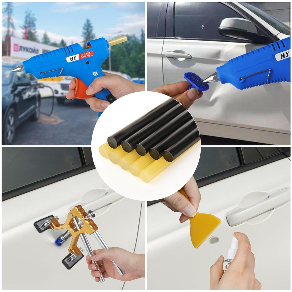 Bitlyle kit in use repairing a car door dent demonstrating DIY savings