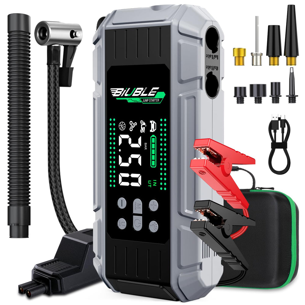 BIUBLE front panel view showing ports and benefits of all-in-one roadside power