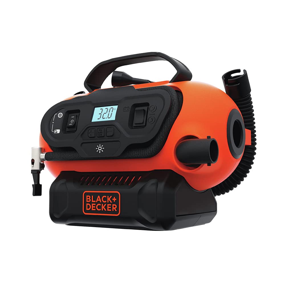 BLACK+DECKER large-volume hose detail for fast inflation of mattresses and rafts