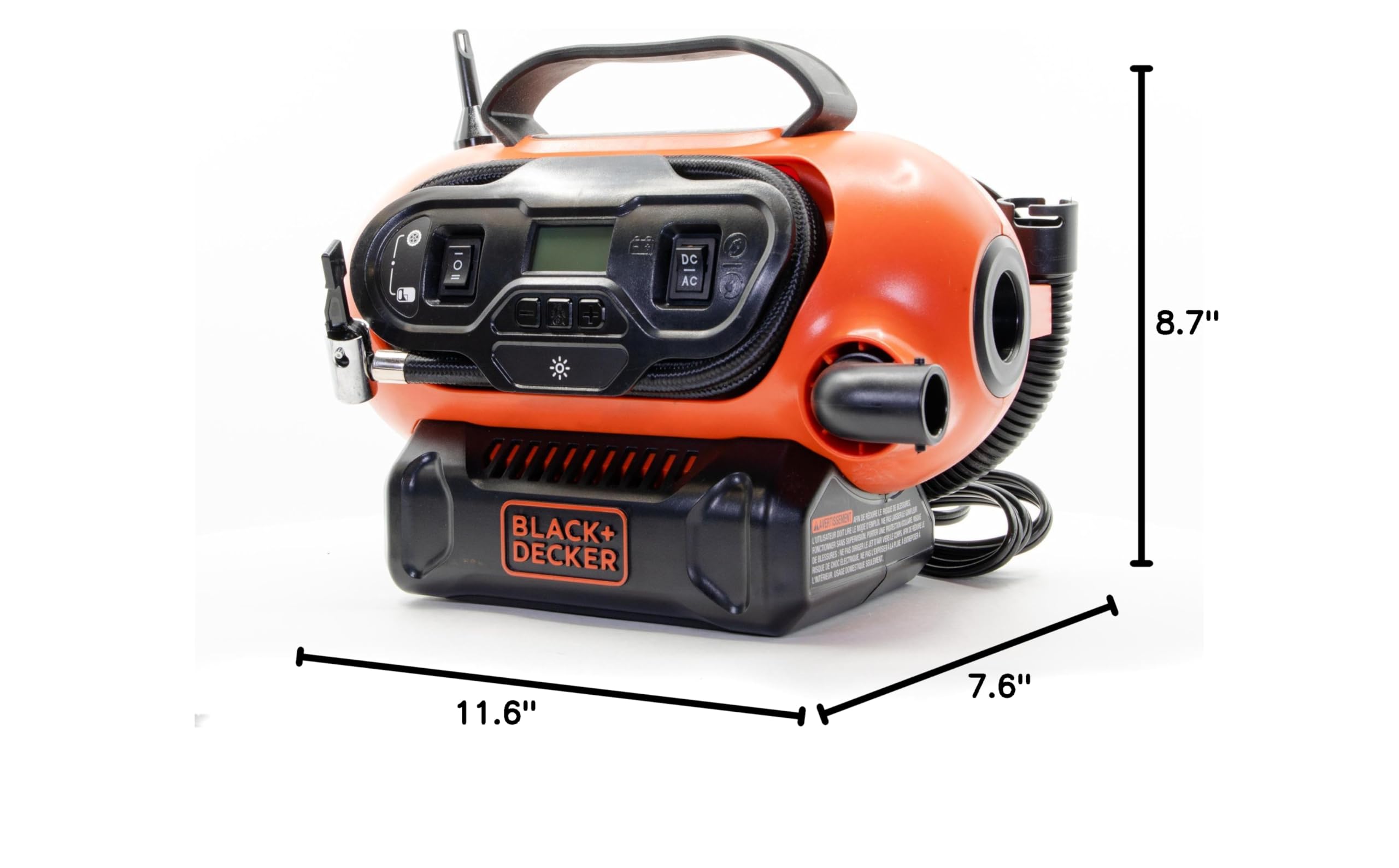 BLACK+DECKER storage and size comparison beside a backpack for easy transport