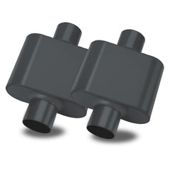 BLACKHORSE-RACING front view of muffler pair showing compact performance design