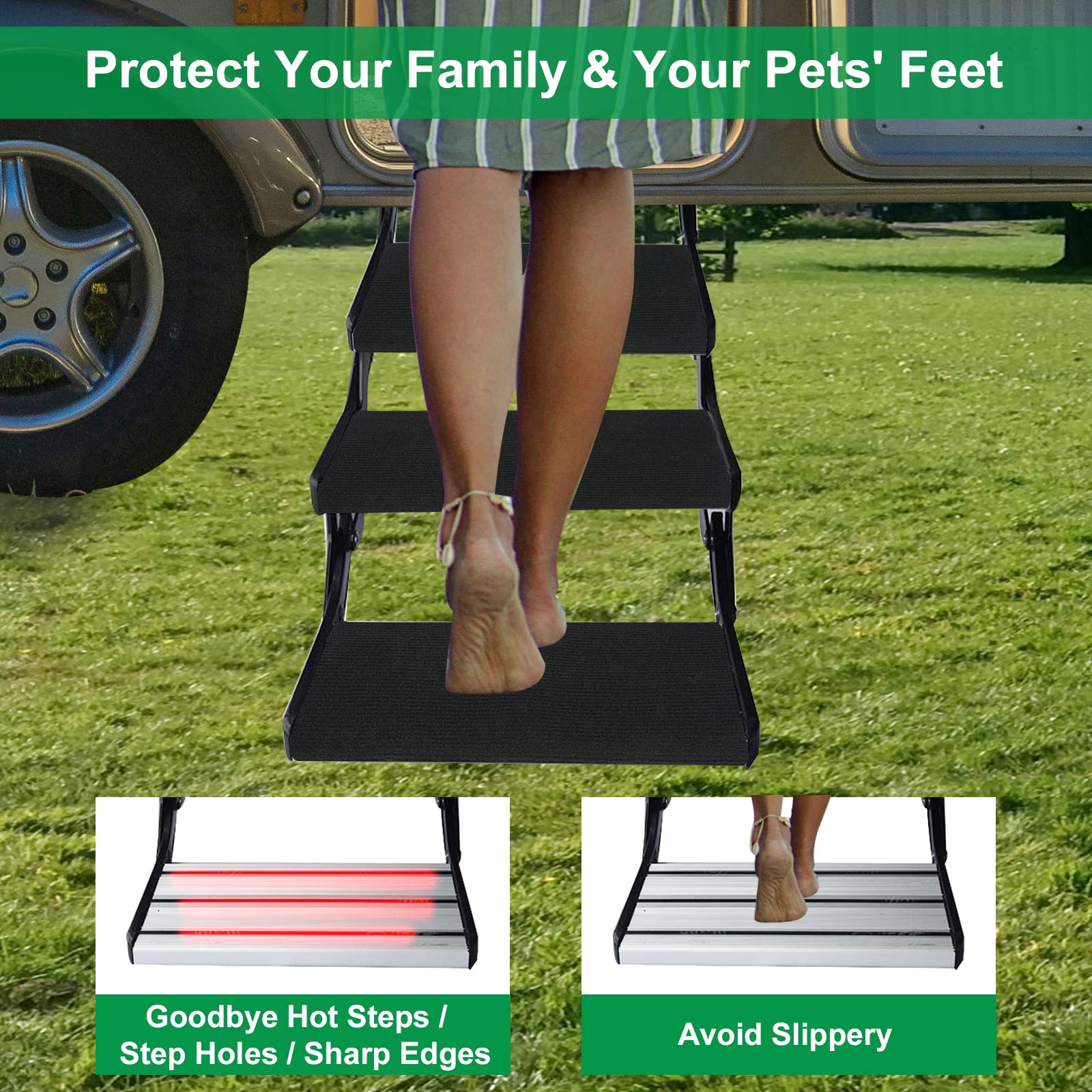 BLACKHORSE-RACING installed on curved RV step demonstrating wrap fit and stable grip
