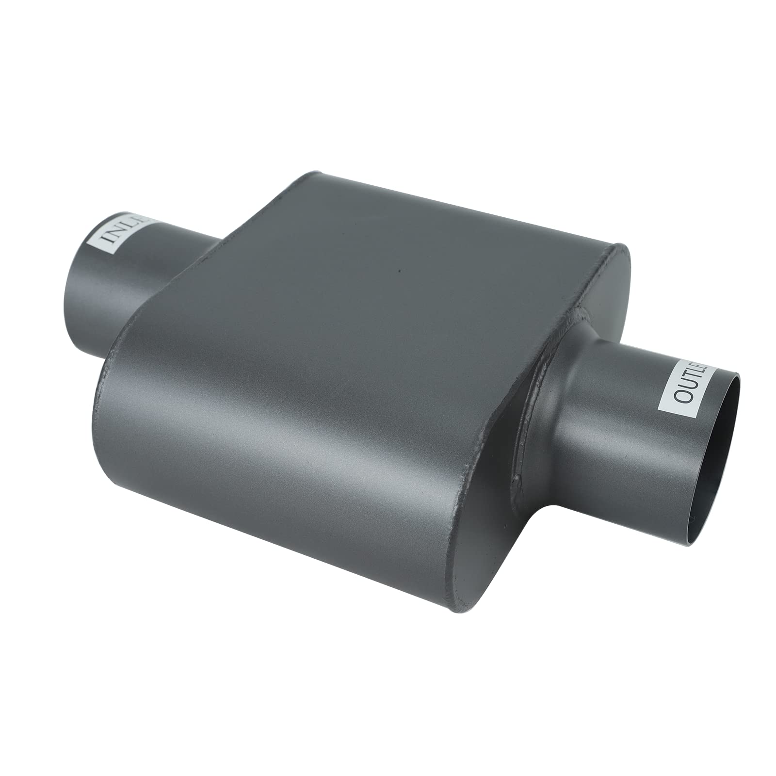 BLACKHORSE-RACING muffler beside ruler showing 7 inch body height for fitment