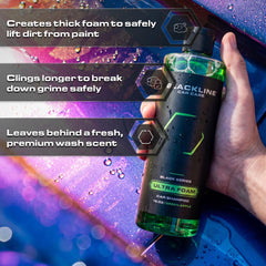 Blackline foam lather on hood lifting dirt for gentler cleaning