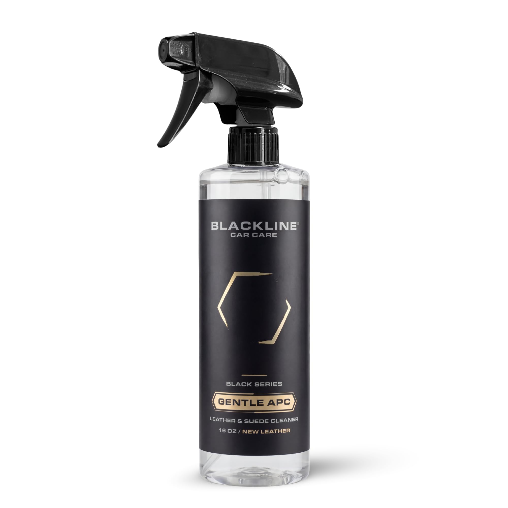 Blackline Gentle APC front label showing size and leather-safe benefit
