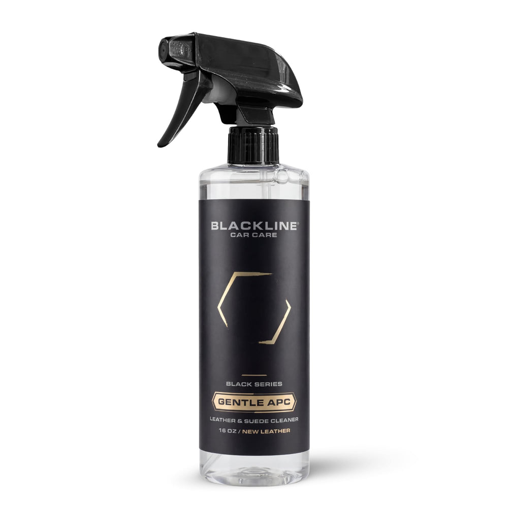 Blackline Gentle APC front label showing size and leather-safe benefit