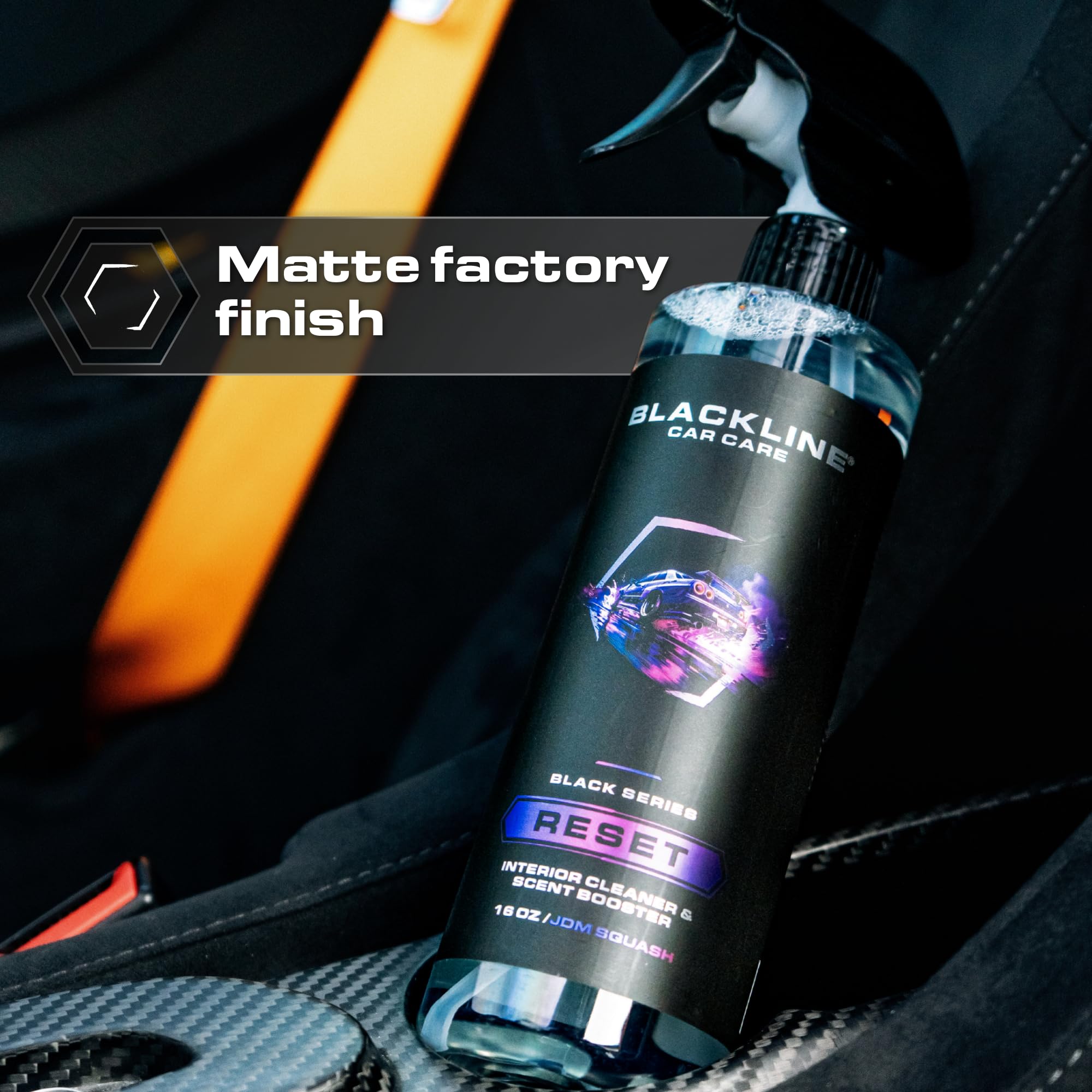 Blackline Reset used on dashboard showing no-residue matte finish benefit