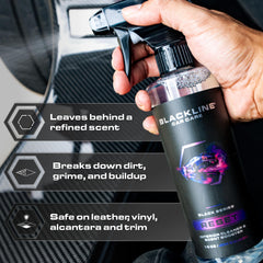 Blackline Reset removing dirt from leather seat preserving texture and suppleness