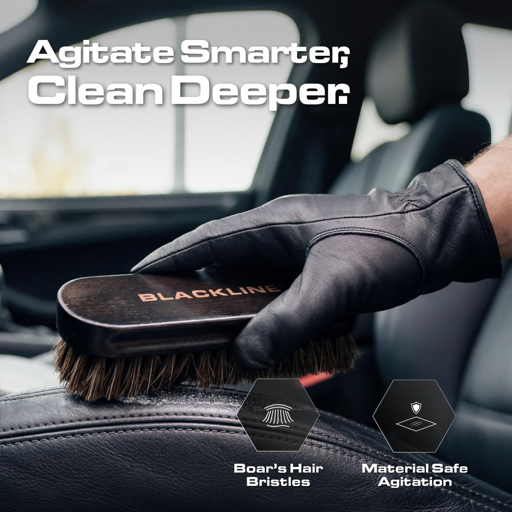 Blackline soft brush working seams to lift grime without damage