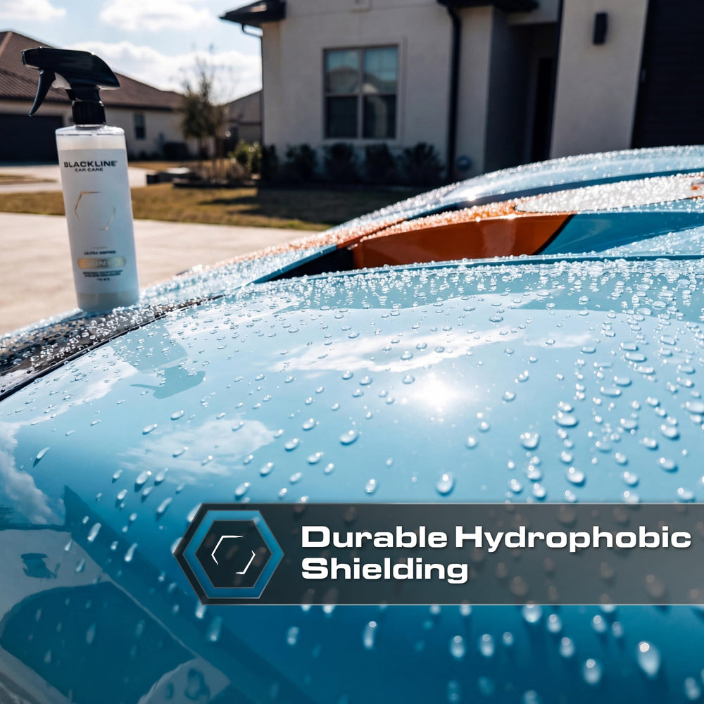 Blackline Vionyx being wiped with microfiber showing fast application and streak-free buffing