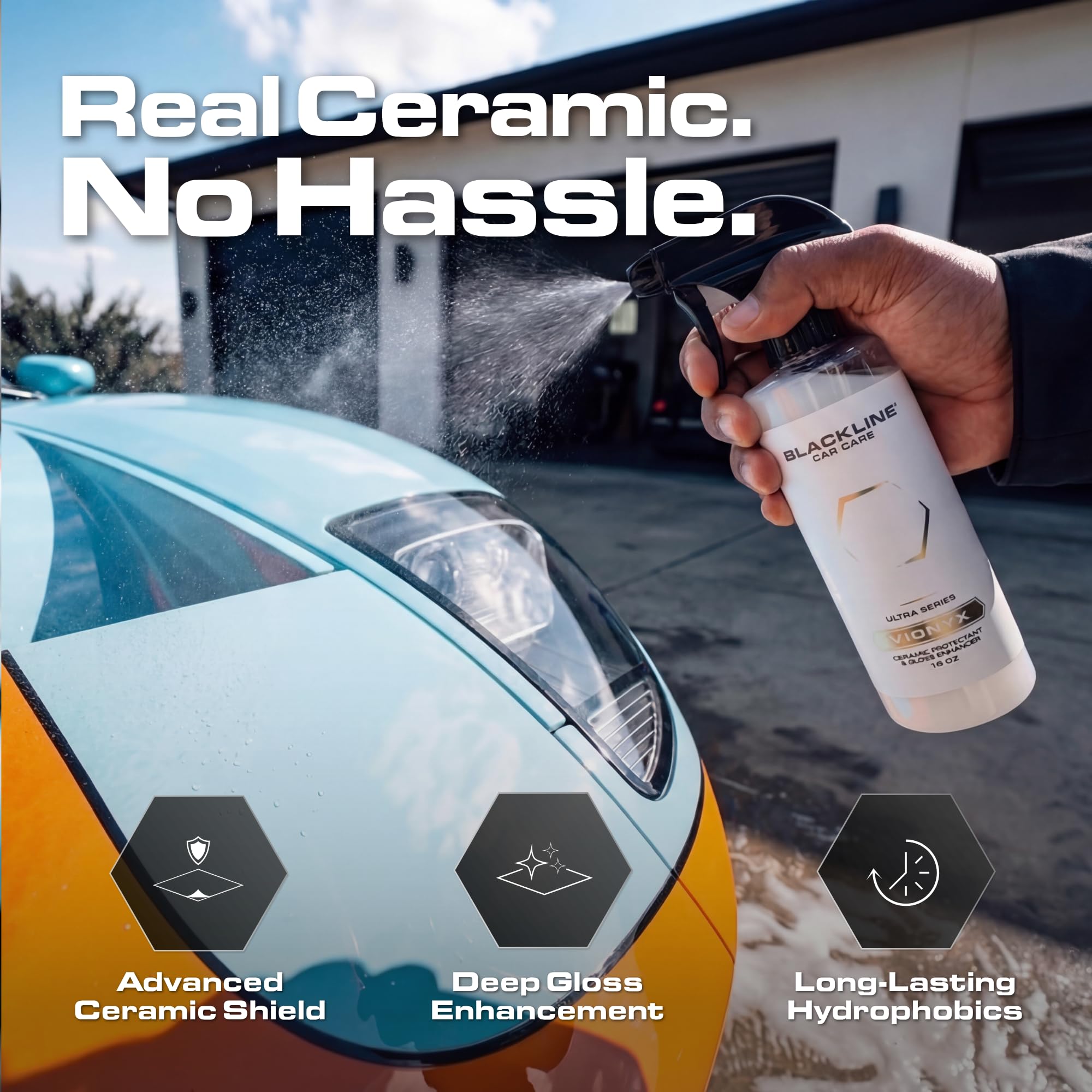 Blackline Vionyx spray nozzle close-up illustrating precise mist and controlled application