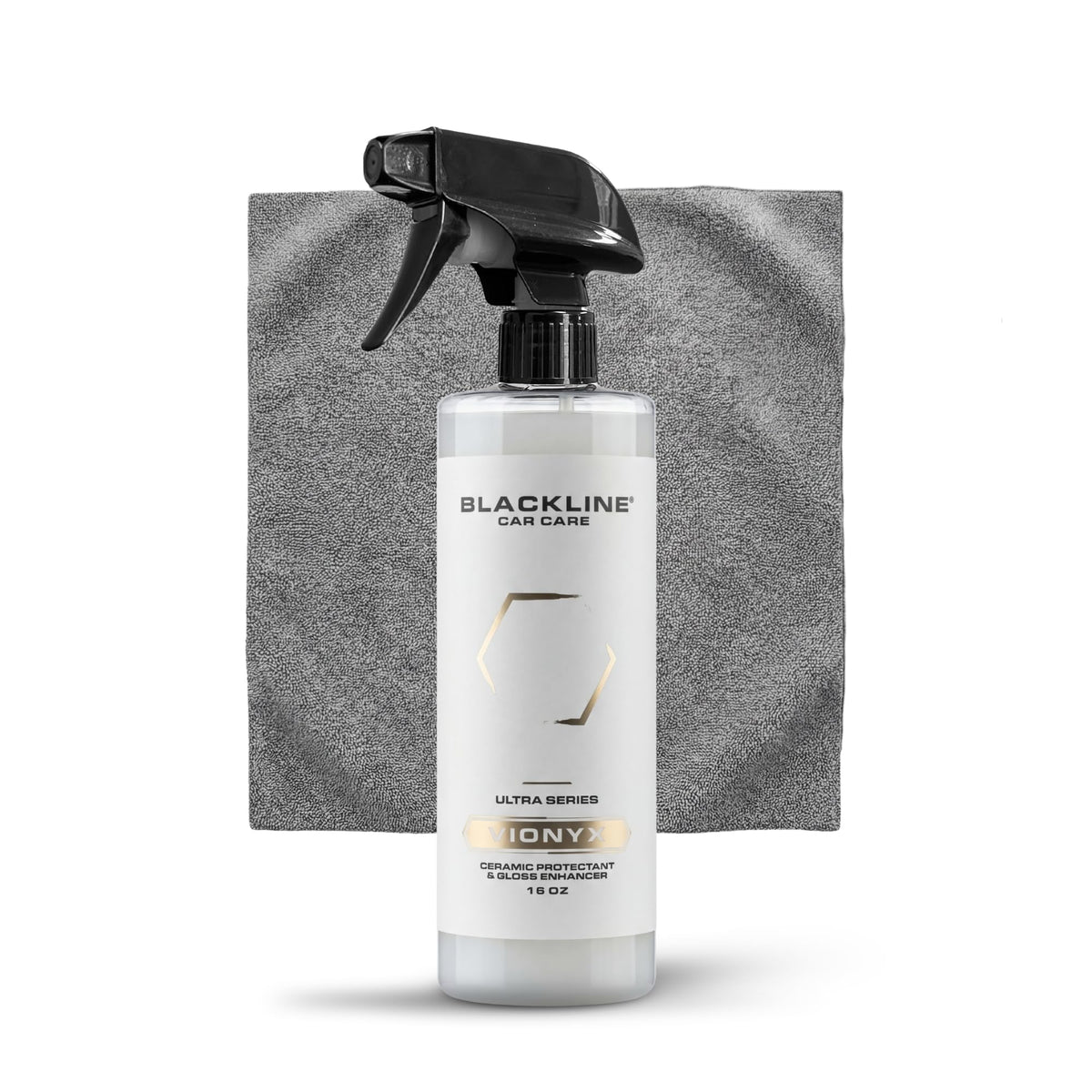 Blackline Vionyx bottle front view showing label and spray for easy identification and use