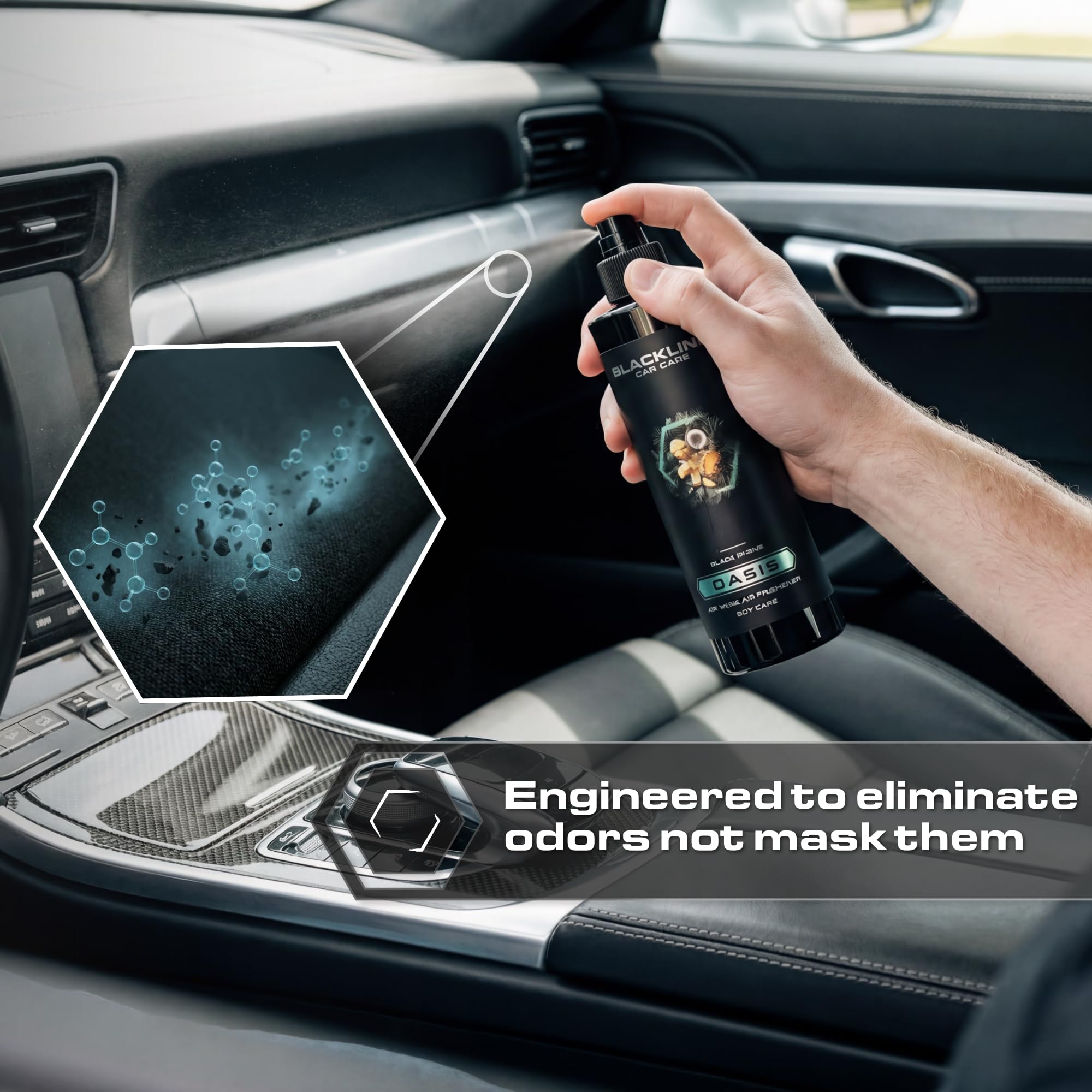 Blackline Wild Cherry on car dashboard refreshing cabin air for passenger comfort