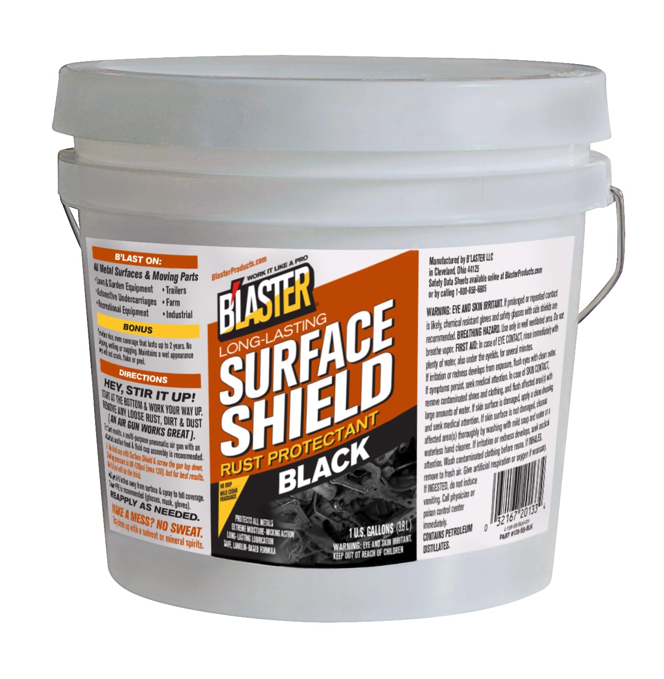 Blaster Surface Shield Black pail front view showing label and professional finish benefit